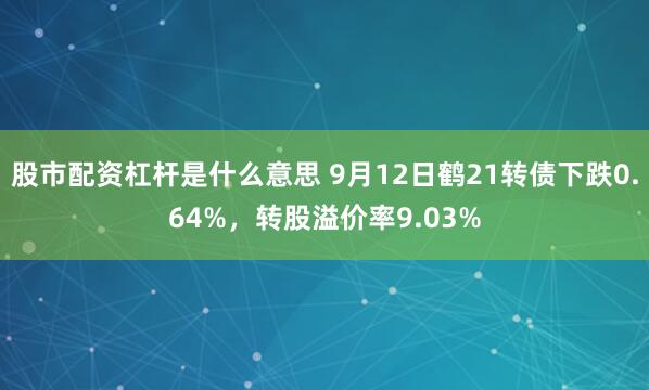 股市配资杠杆是什么意思 9月12日鹤21转债下跌0.64%，转股溢价率9.03%